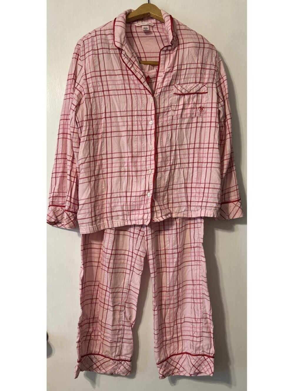 Victoria Secret Pink Red Plaid Flannel Pajama Set Button M Long Sleeve